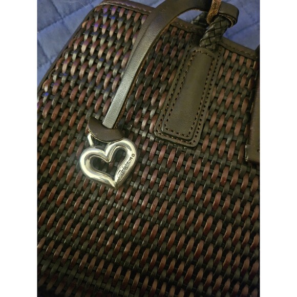 Brighton Vintage Woven Leather Tote | Brown Croc Embossed Flap | Silver Hardware - Picture 7 of 12